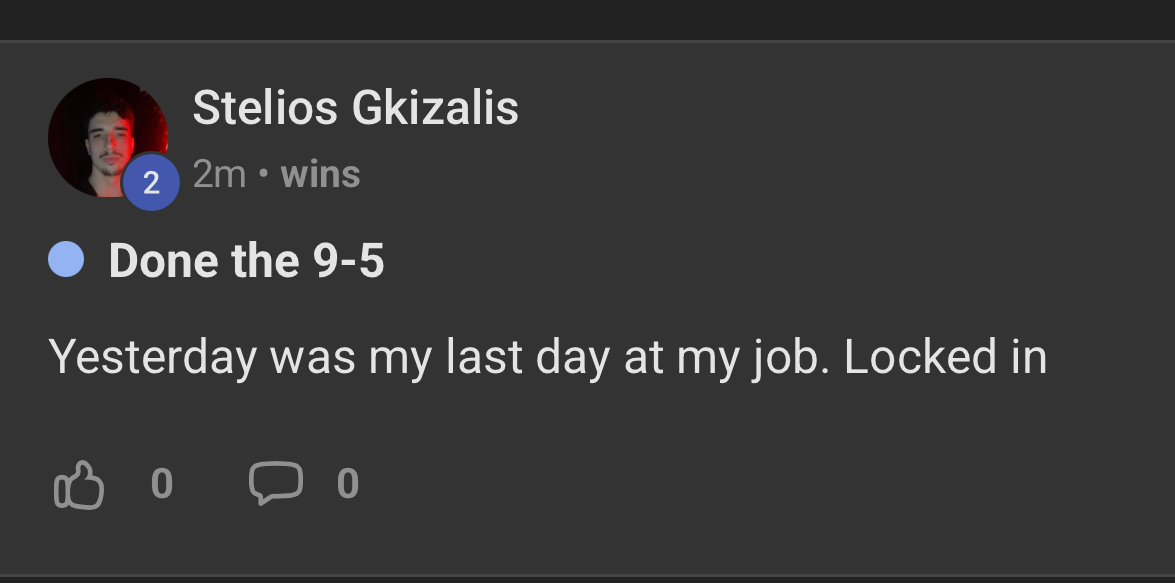 Student testimonial: last day at 9-5 job