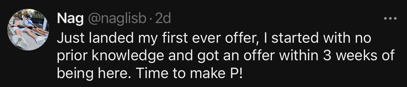 Student testimonial: landed first offer within 3 weeks